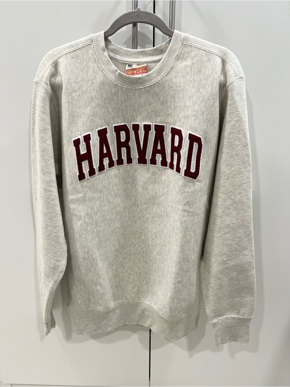 MV Sport Crewneck Sweatshirt in Light Gray with Maroon Harvard Applique